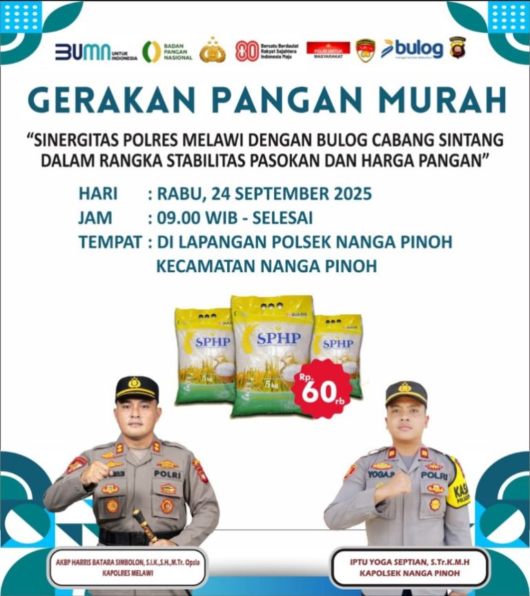 Datangkan 1 Ton Beras, Polsek Nanga Pinoh Gelar Gerakan Pangan Murah