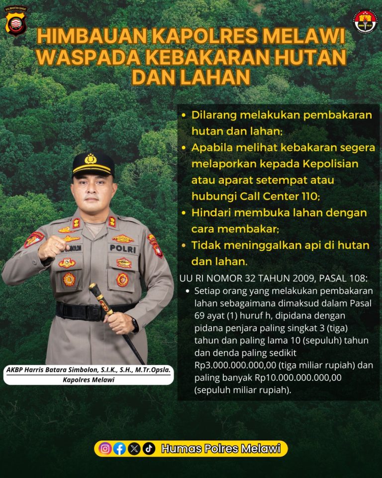 Kapolres Melawi Himbau Masyarakat Waspada Karhutla di Musim Kemarau