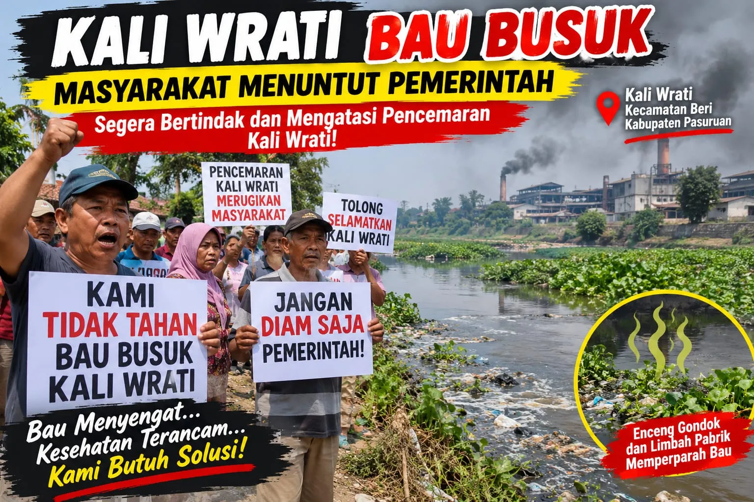 Kali Wrati Pasuruan Menghitam dan Bau, Warga Tunggu Tindakan