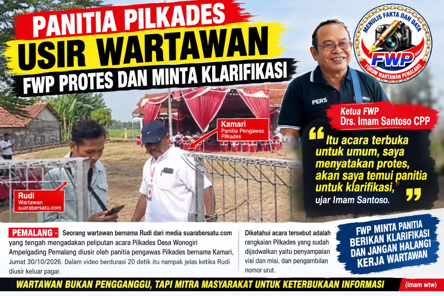 Wartawan Diusir Panitia Pilkades Wonogiri, FWP Protes